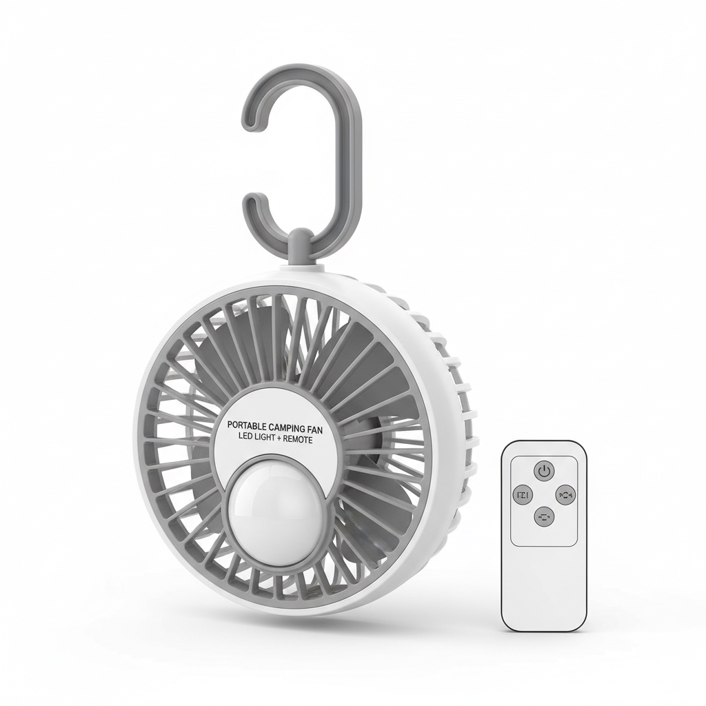 Portable Camping Ceiling Fan with LED Light & Remote Control – Rechargeable