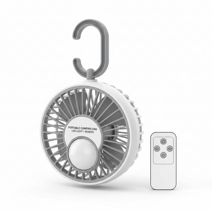 Portable Camping Ceiling Fan with LED Light & Remote Control – Rechargeable