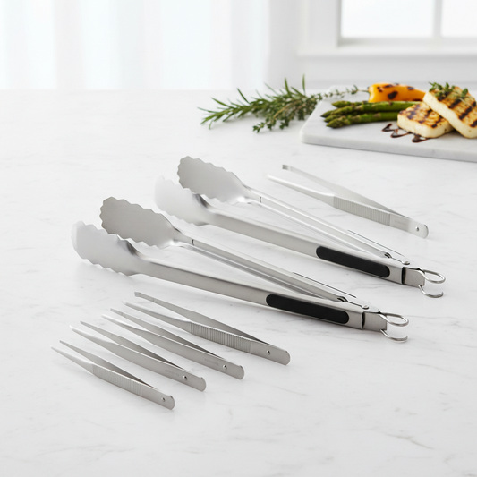 Stainless Steel BBQ & Food Tongs – 2-Pack & 4-Pack Kitchen Tweezers