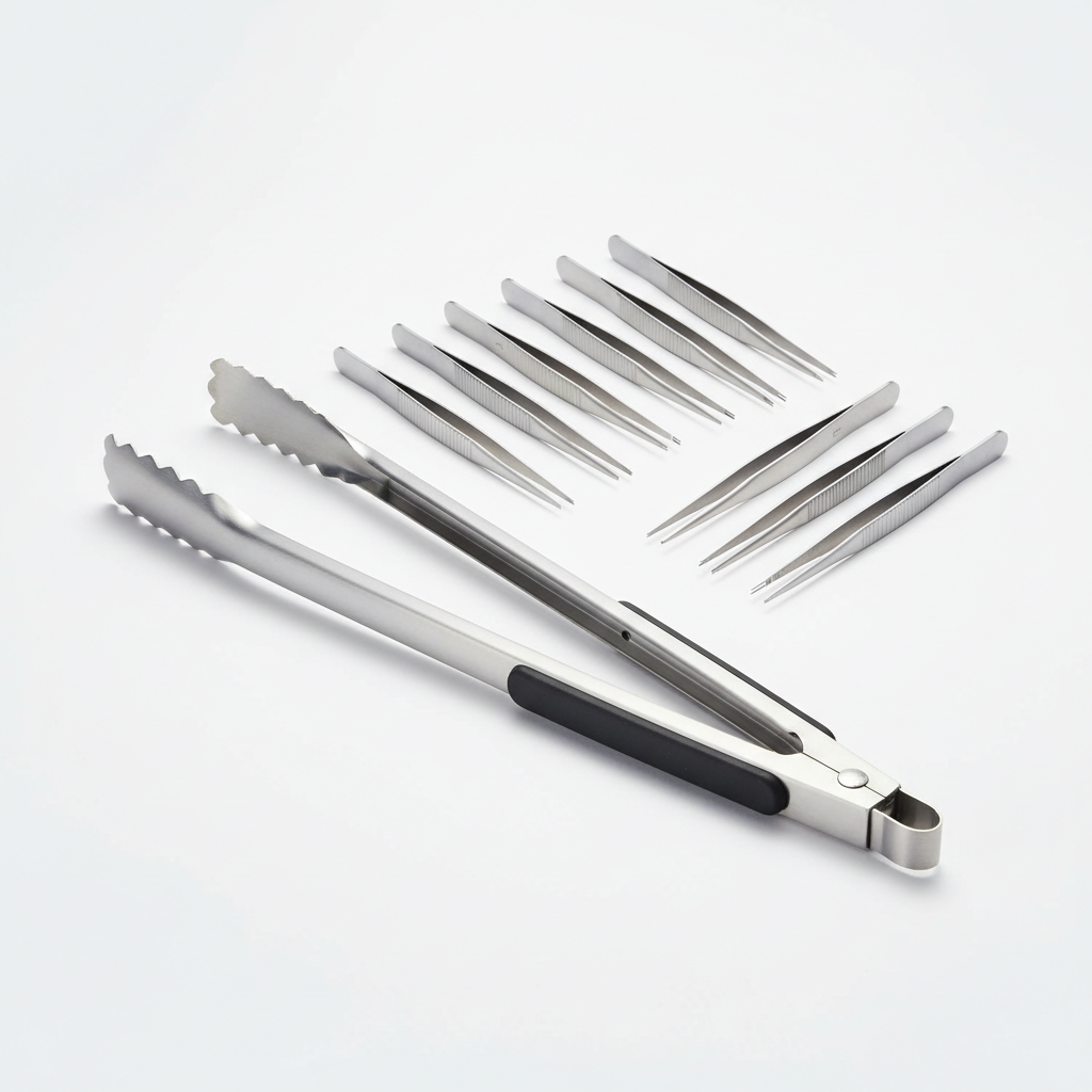 Stainless Steel BBQ & Food Tongs – 2-Pack & 4-Pack Kitchen Tweezers