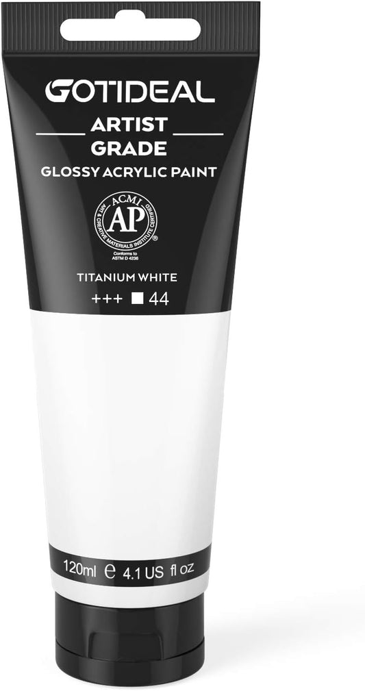 Titanium White Acrylic Paint – 120ml Tube | Rich Pigment, Non-Toxic for Canvas, Wood, Fabric & More